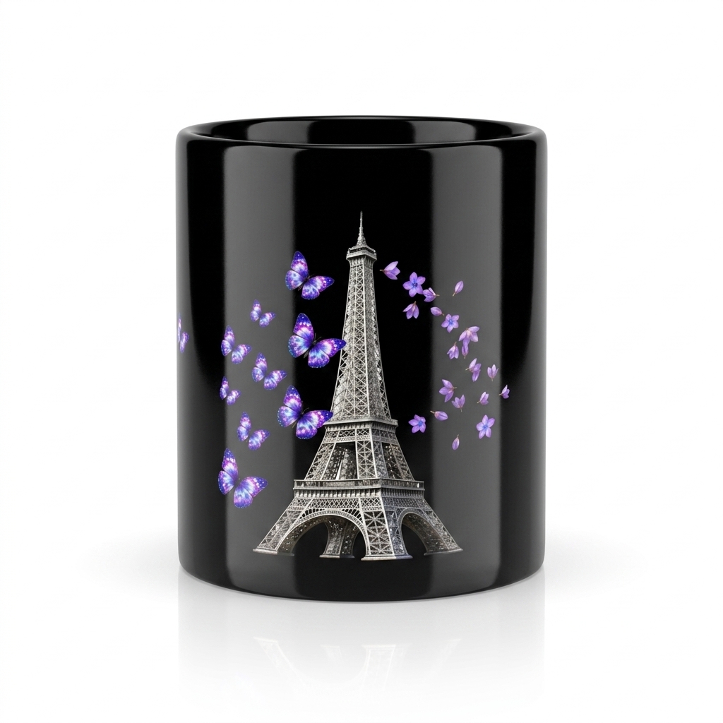 tsgabrielle® • Paris - La Tour Eiffel • Mug brillant • Noir • Céramique • 2 Tailles