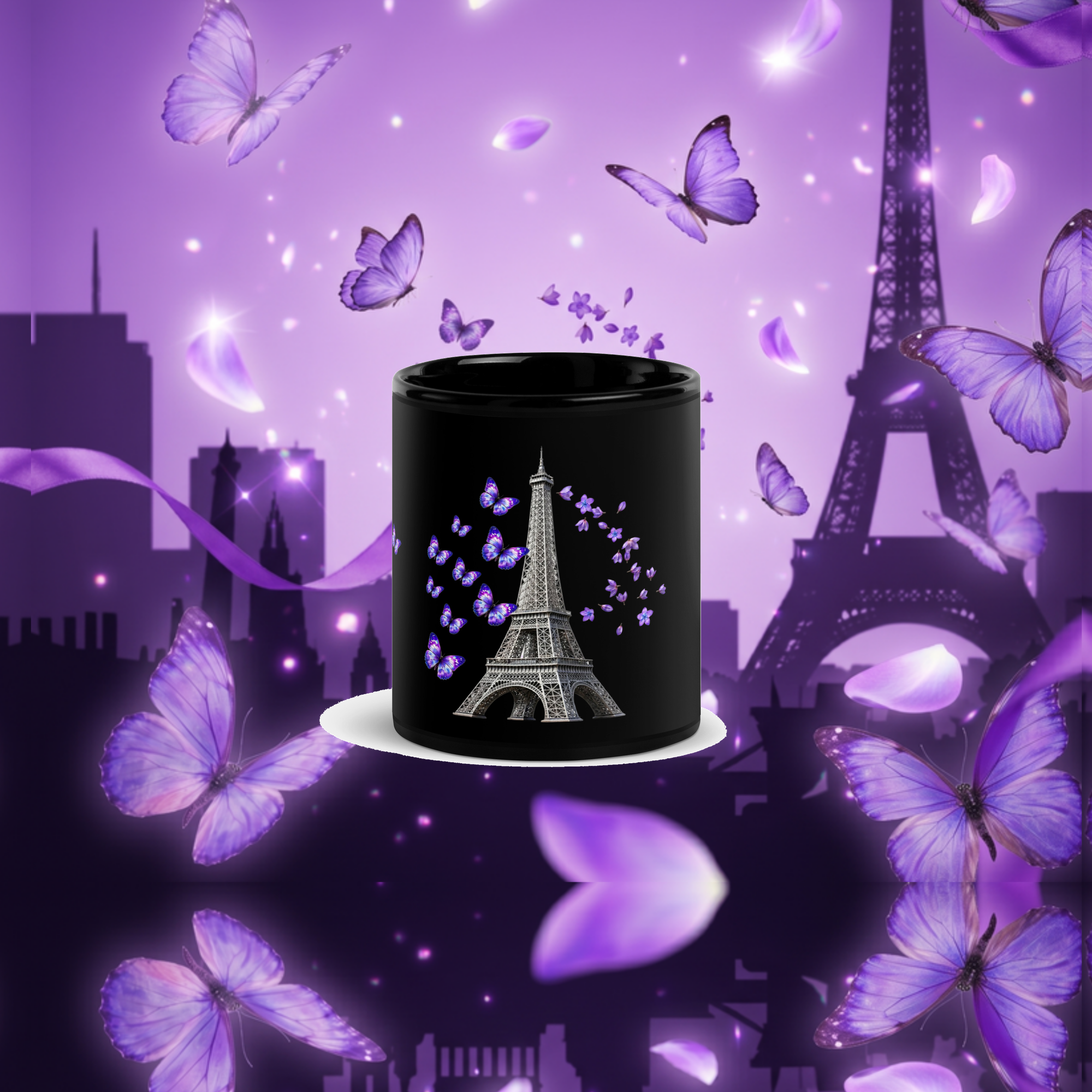 tsgabrielle® • Paris - Der Eiffelturm • Glänzende Tasse • Schwarz • Keramik • 2 Größen