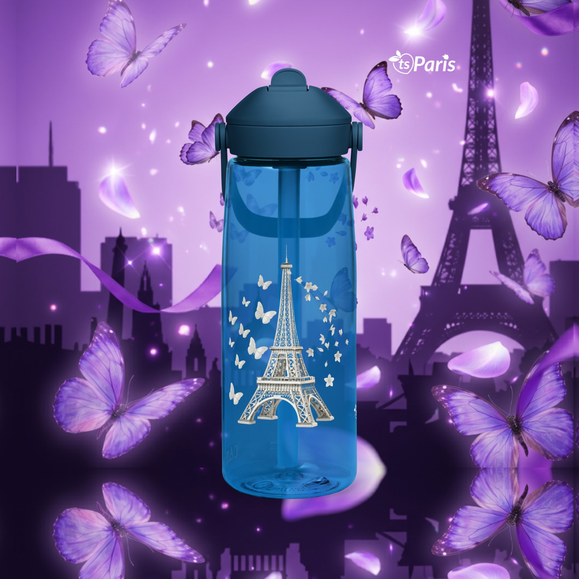 CamelBak® Eddy® by tsgabrielle® • Paris - Der Eiffelturm • Sport-Trinkflasche • Flip-Strohhalm • 3 Farben • 740 ml - Oxford Blue - View 4